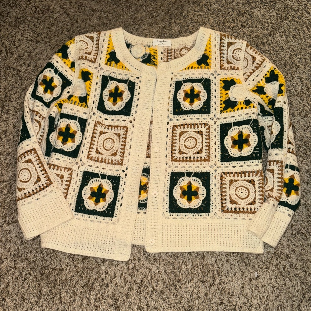 Sapphire Colorful Crochet Women's Cardigan Cottagecore size medium